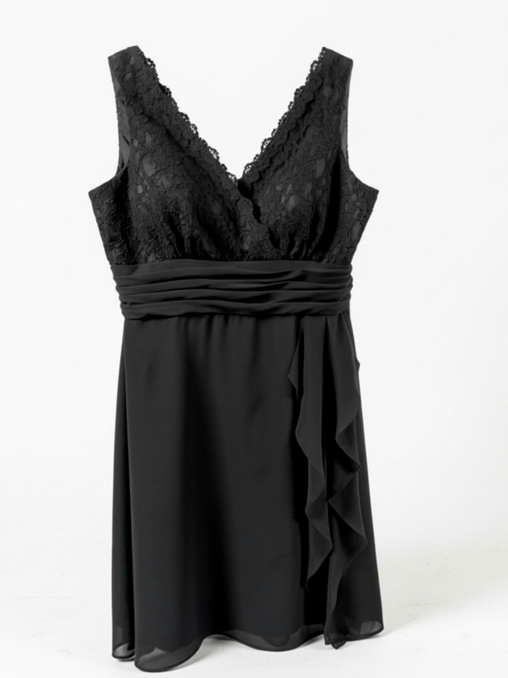 Jessica Howard Sexy Fitted Black Lace & Chiffon Cocktail Party Dress-SZ 8 PETITE